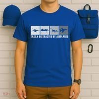 Easily Distracted By Airplanes Aviation Pilot Airplane Cool Gift T-Shirt thumb 6