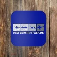 Easily Distracted By Airplanes Aviation Pilot Airplane Cool Gift Coaster thumb 0