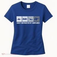 Easily Distracted By Airplanes Aviation Pilot Airplane Cool Gift Women's T-Shirt thumb 0
