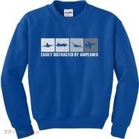 Easily Distracted By Airplanes Aviation Pilot Airplane Cool Gift Kids Sweatshirt thumb 0