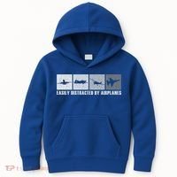 Easily Distracted By Airplanes Aviation Pilot Airplane Cool Gift Kids Hoodie thumb 0