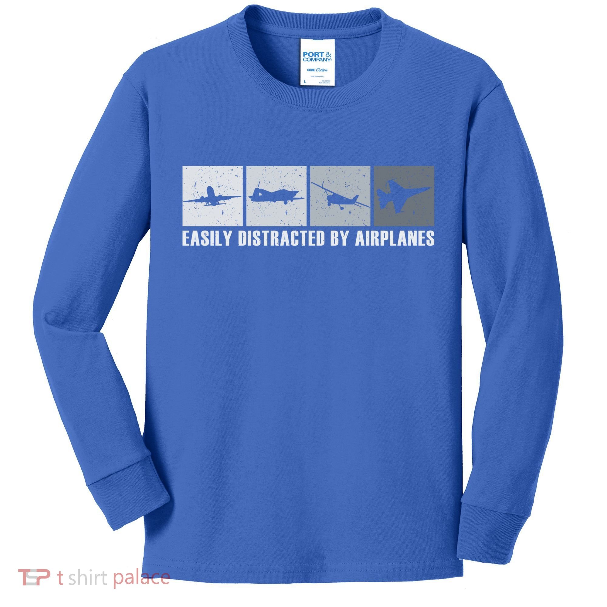 Easily Distracted By Airplanes Aviation Pilot Airplane Cool Gift Kids Long Sleeve Shirt