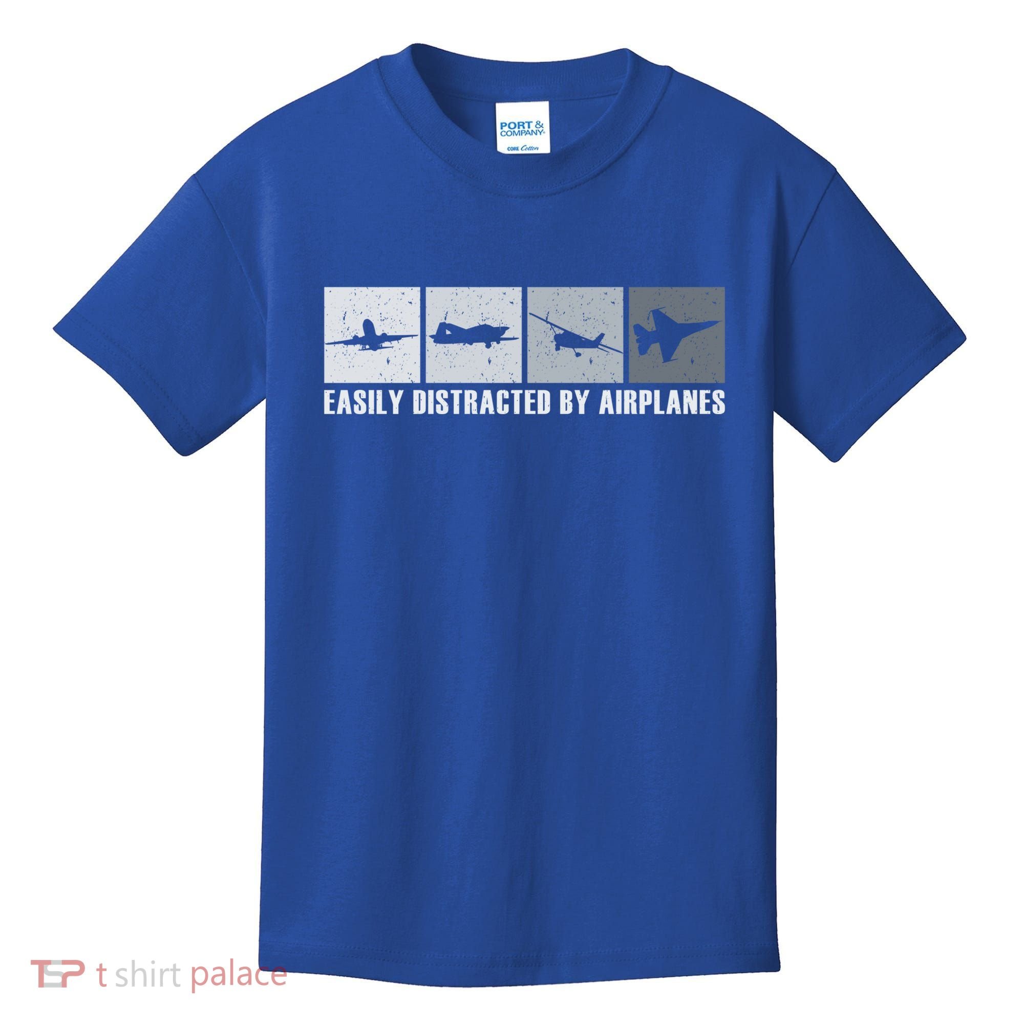 Easily Distracted By Airplanes Aviation Pilot Airplane Cool Gift Kids T-Shirt
