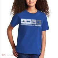 Easily Distracted By Airplanes Aviation Pilot Airplane Cool Gift Kids T-Shirt thumb 2