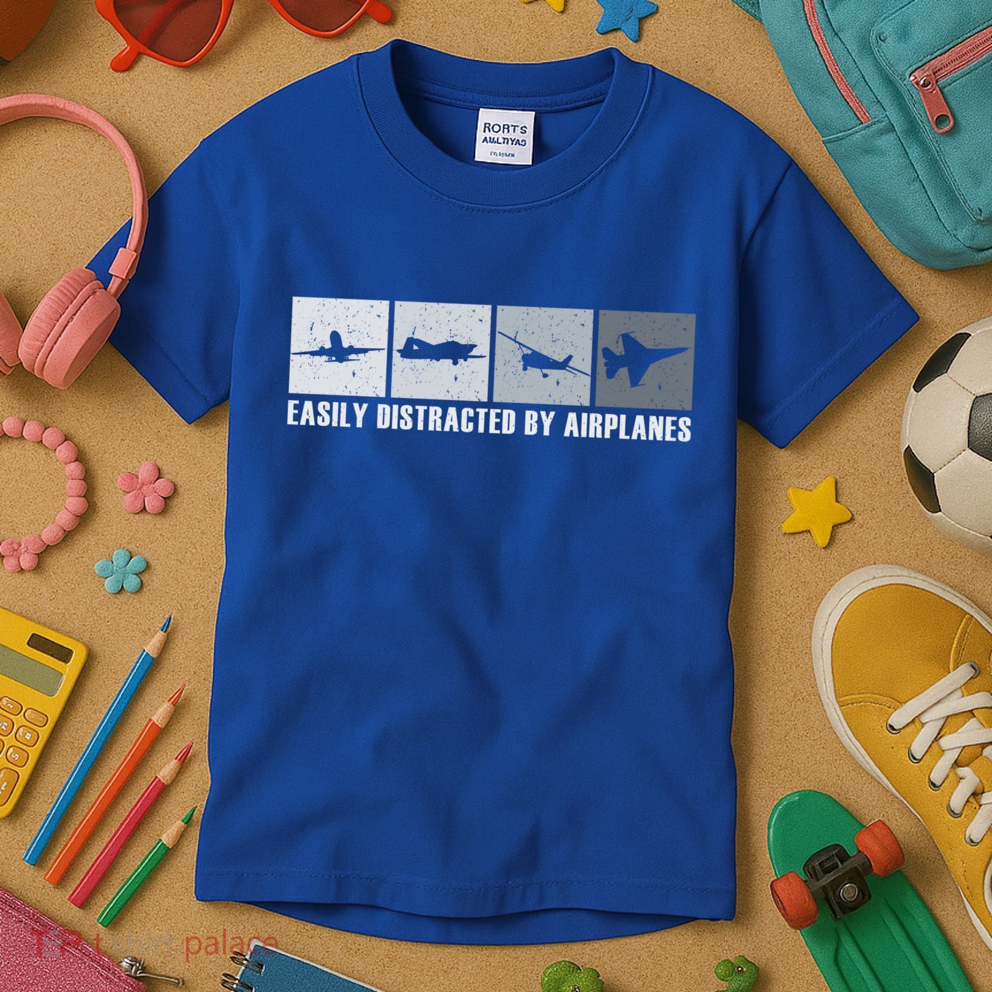 Easily Distracted By Airplanes Aviation Pilot Airplane Cool Gift Kids T-Shirt