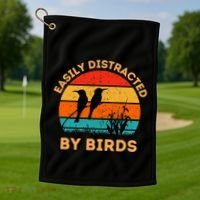 Easily Distracted By Birds Golf Towel thumb 1