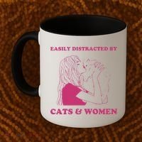 Easily Distracted By Cats And Women Funny For Lesbian Pride Coffee Mug thumb 2