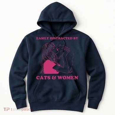 Easily Distracted By Cats And Women Funny For Lesbian Pride Hoodie