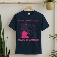 Easily Distracted By Cats And Women Funny For Lesbian Pride T-Shirt thumb 2