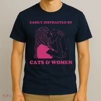 Easily Distracted By Cats And Women Funny For Lesbian Pride T-Shirt thumb 3