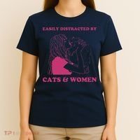 Easily Distracted By Cats And Women Funny For Lesbian Pride T-Shirt thumb 4