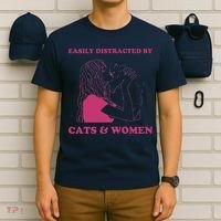 Easily Distracted By Cats And Women Funny For Lesbian Pride T-Shirt thumb 6