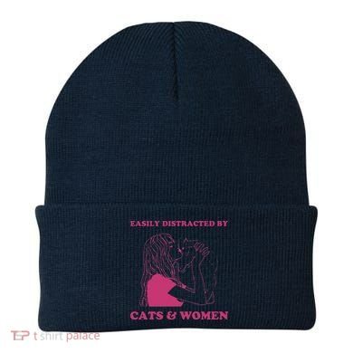 Easily Distracted By Cats And Women Funny For Lesbian Pride Beanie