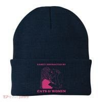 Easily Distracted By Cats And Women Funny For Lesbian Pride Beanie thumb 0