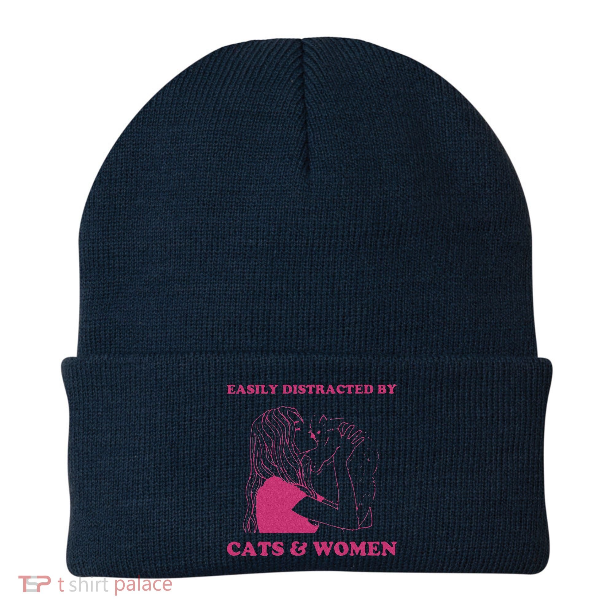 Easily Distracted By Cats And Women Funny For Lesbian Pride Beanie