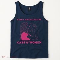 Easily Distracted By Cats And Women Funny For Lesbian Pride Tank Top thumb 2
