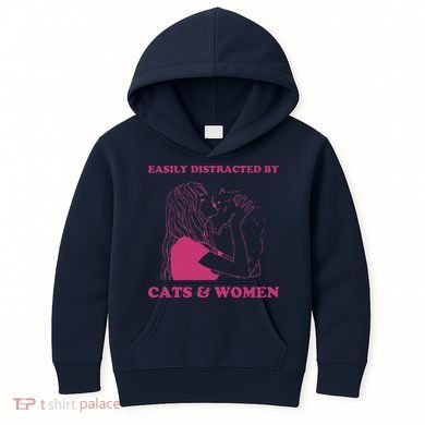 Easily Distracted By Cats And Women Funny For Lesbian Pride Kids Hoodie