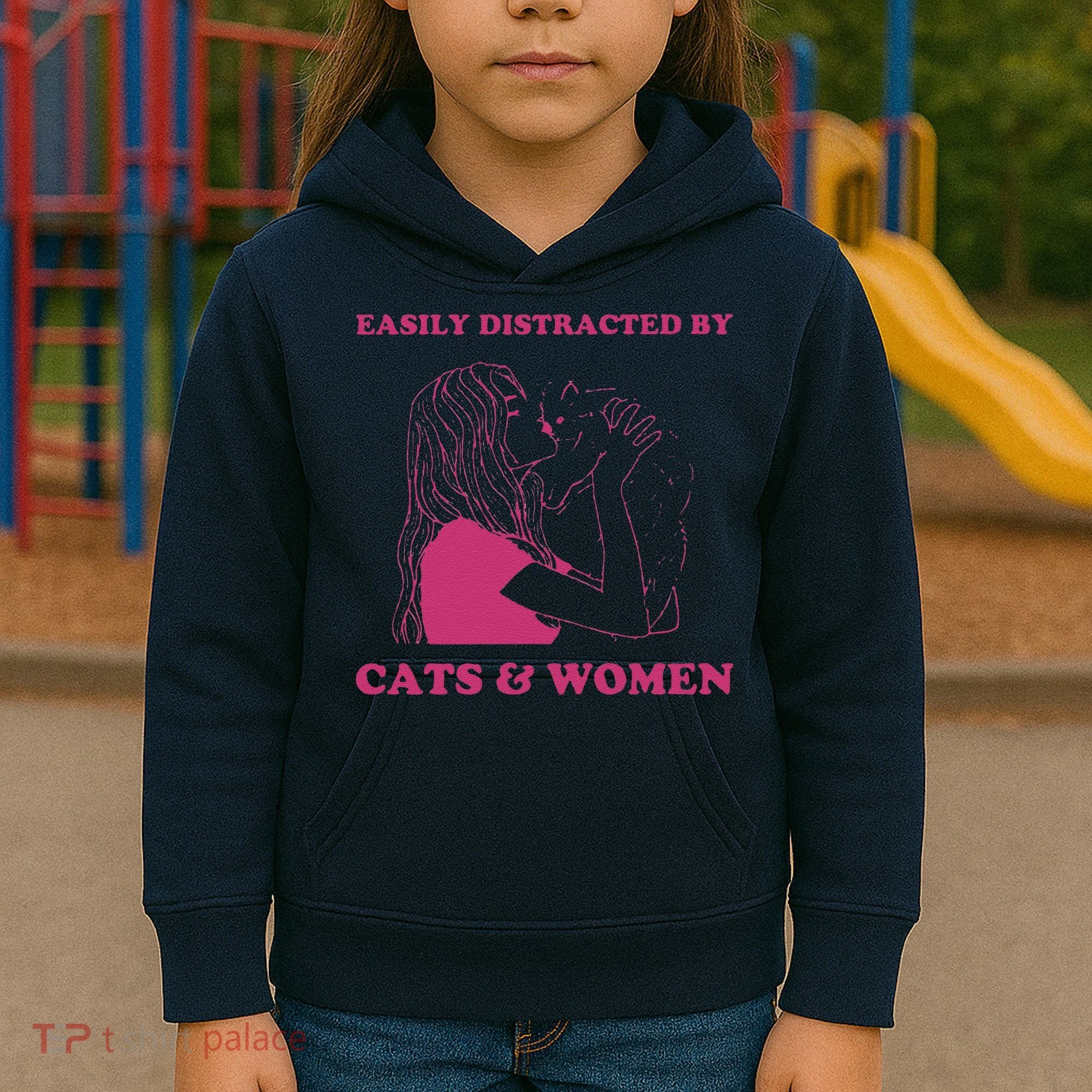 Easily Distracted By Cats And Women Funny For Lesbian Pride Kids Hoodie