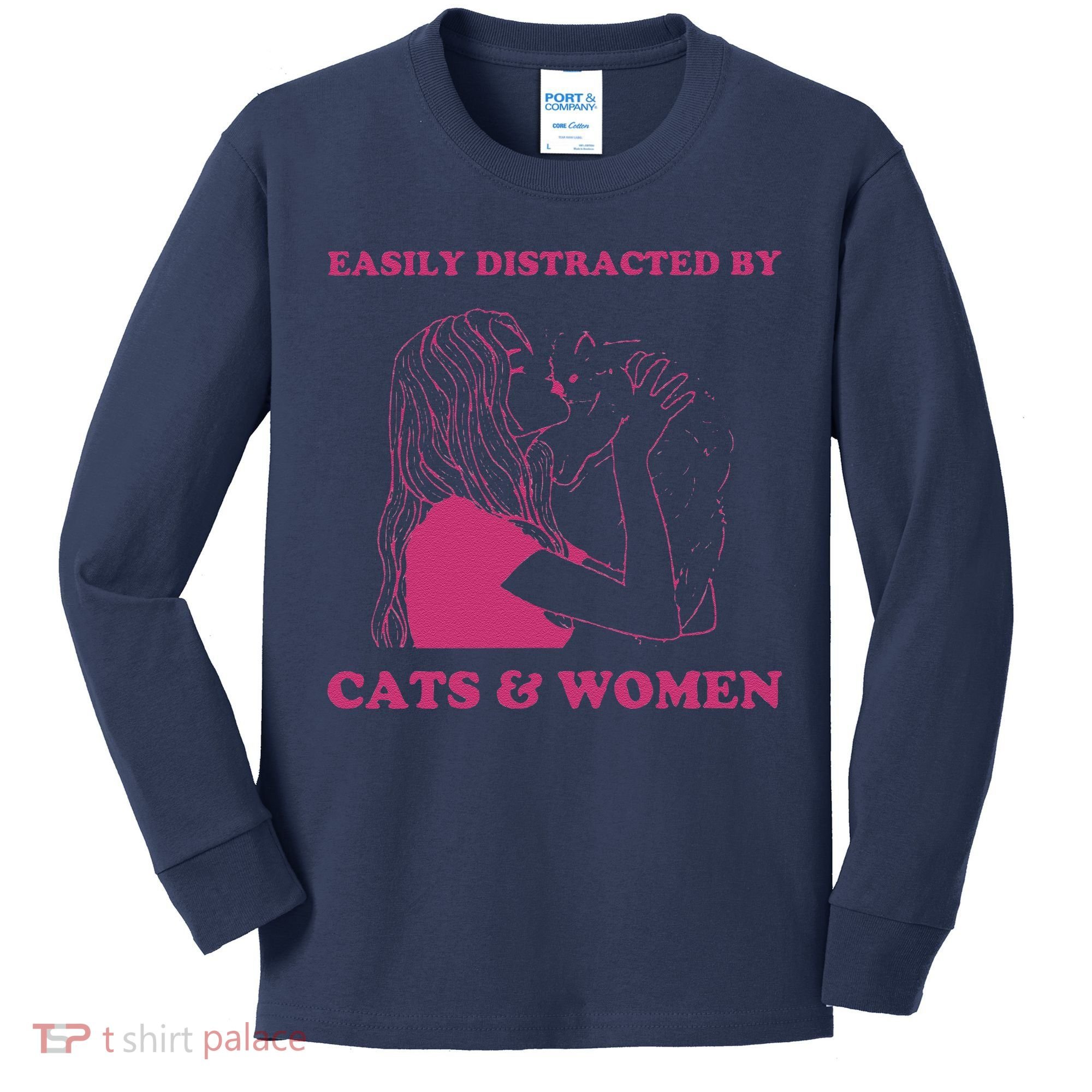 Easily Distracted By Cats And Women Funny For Lesbian Pride Kids Long Sleeve Shirt