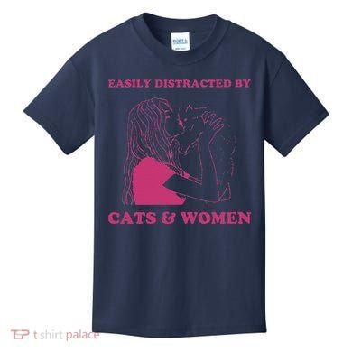 Easily Distracted By Cats And Women Funny For Lesbian Pride Kids T-Shirt