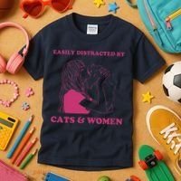 Easily Distracted By Cats And Women Funny For Lesbian Pride Kids T-Shirt thumb 3