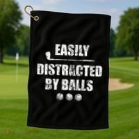 Easily Distracted By Balls Funny Golf Ball Putt Golf Towel thumb 1