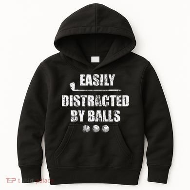 Easily Distracted By Balls Funny Golf Ball Putt Kids Hoodie