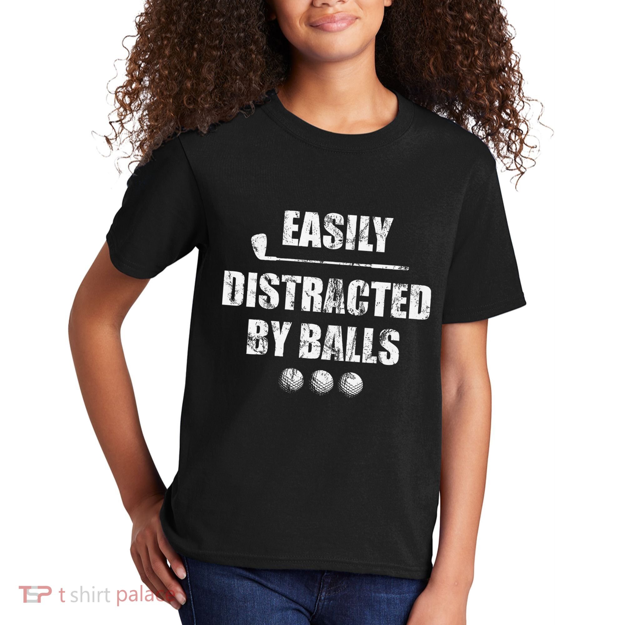 Easily Distracted By Balls Funny Golf Ball Putt Kids T-Shirt