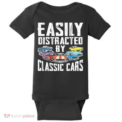 Easily Distracted By Classic Cars Baby Bodysuit