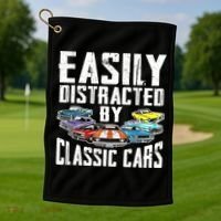 Easily Distracted By Classic Cars Golf Towel thumb 1