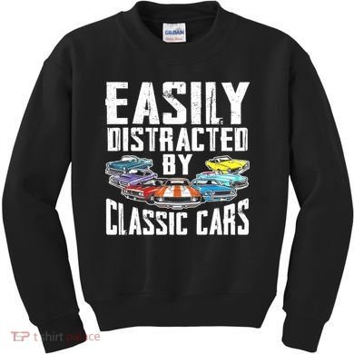 Easily Distracted By Classic Cars Kids Sweatshirt