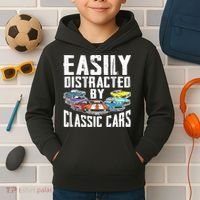 Easily Distracted By Classic Cars Kids Hoodie thumb 2