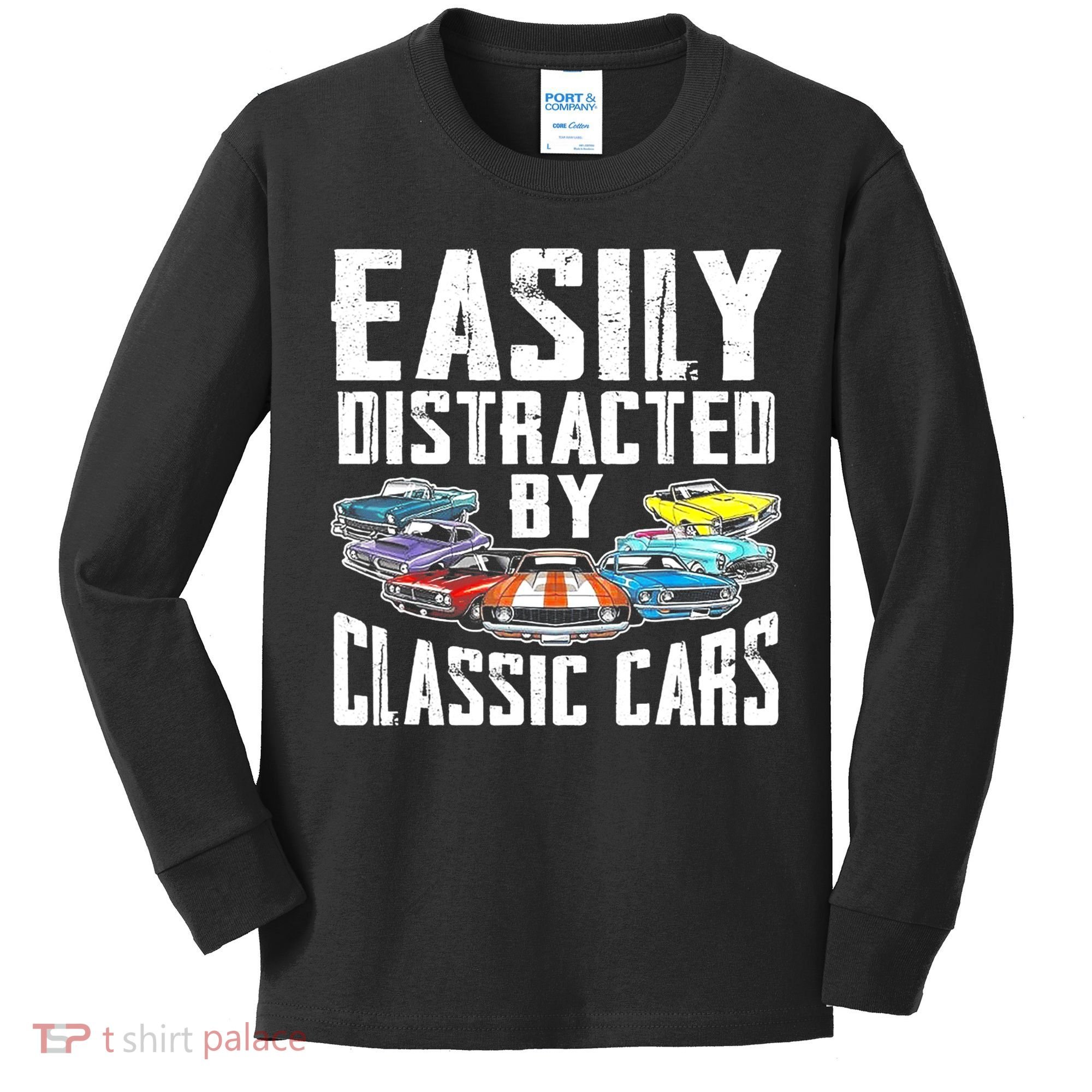 Easily Distracted By Classic Cars Kids Long Sleeve Shirt