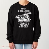 Easily Distracted By Dragon And Books Nerds Women's Sweatshirt thumb 0