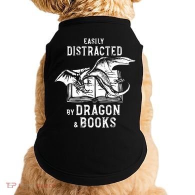 Easily Distracted By Dragon And Books Nerds Doggie Tank