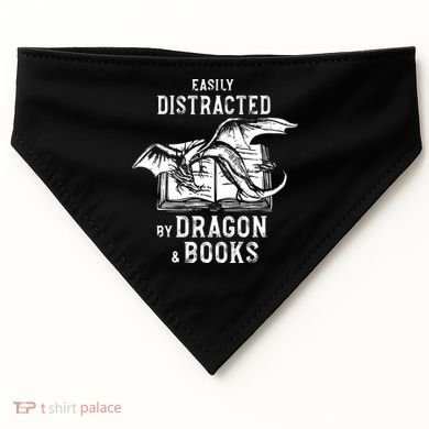 Easily Distracted By Dragon And Books Nerds USA-Made Doggie Bandana