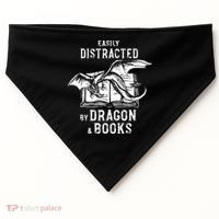 Easily Distracted By Dragon And Books Nerds USA-Made Doggie Bandana thumb 0