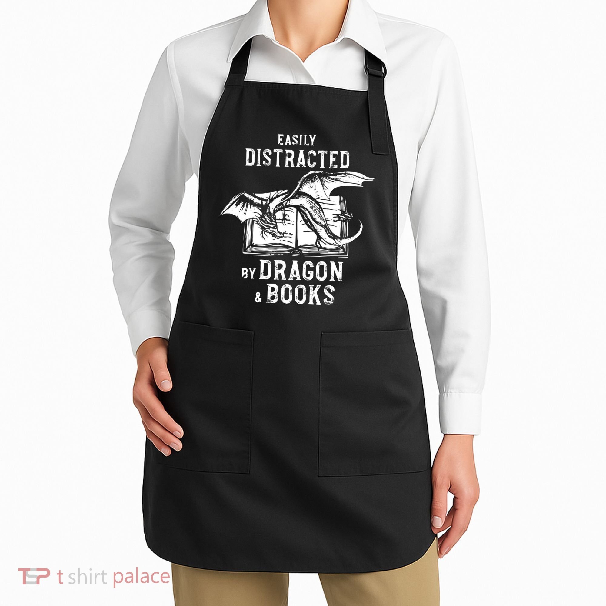 Easily Distracted By Dragon And Books Nerds Apron
