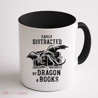 Easily Distracted By Dragon And Books Nerds Coffee Mug thumb 1