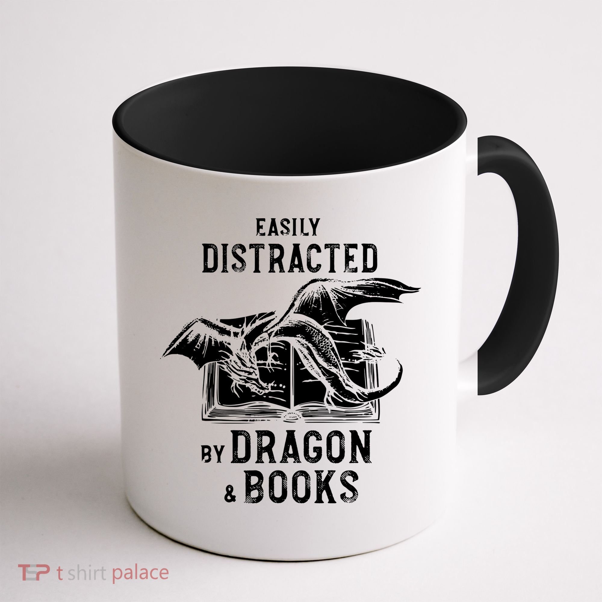 Easily Distracted By Dragon And Books Nerds Coffee Mug