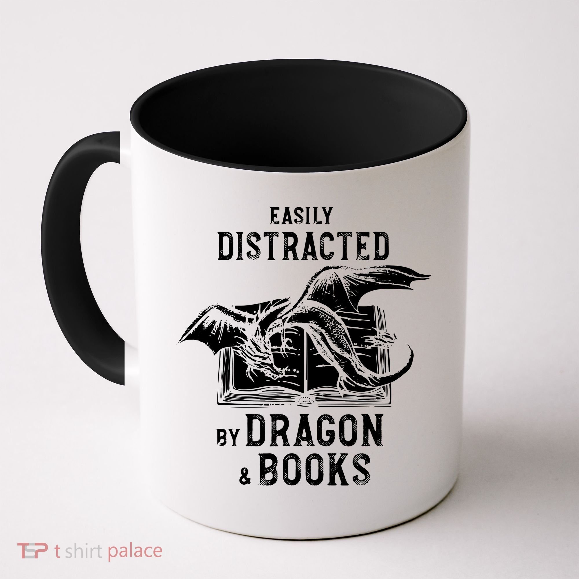 Easily Distracted By Dragon And Books Nerds Coffee Mug