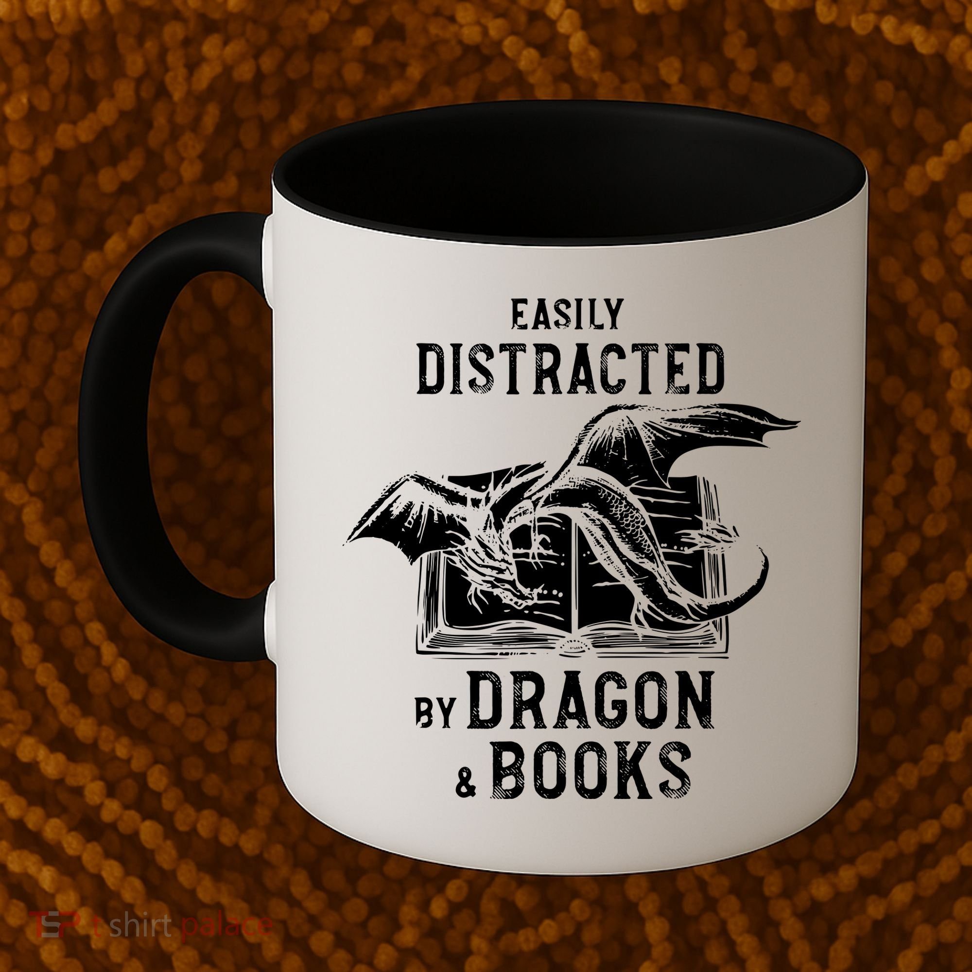 Easily Distracted By Dragon And Books Nerds Coffee Mug