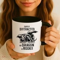 Easily Distracted By Dragon And Books Nerds Coffee Mug thumb 3