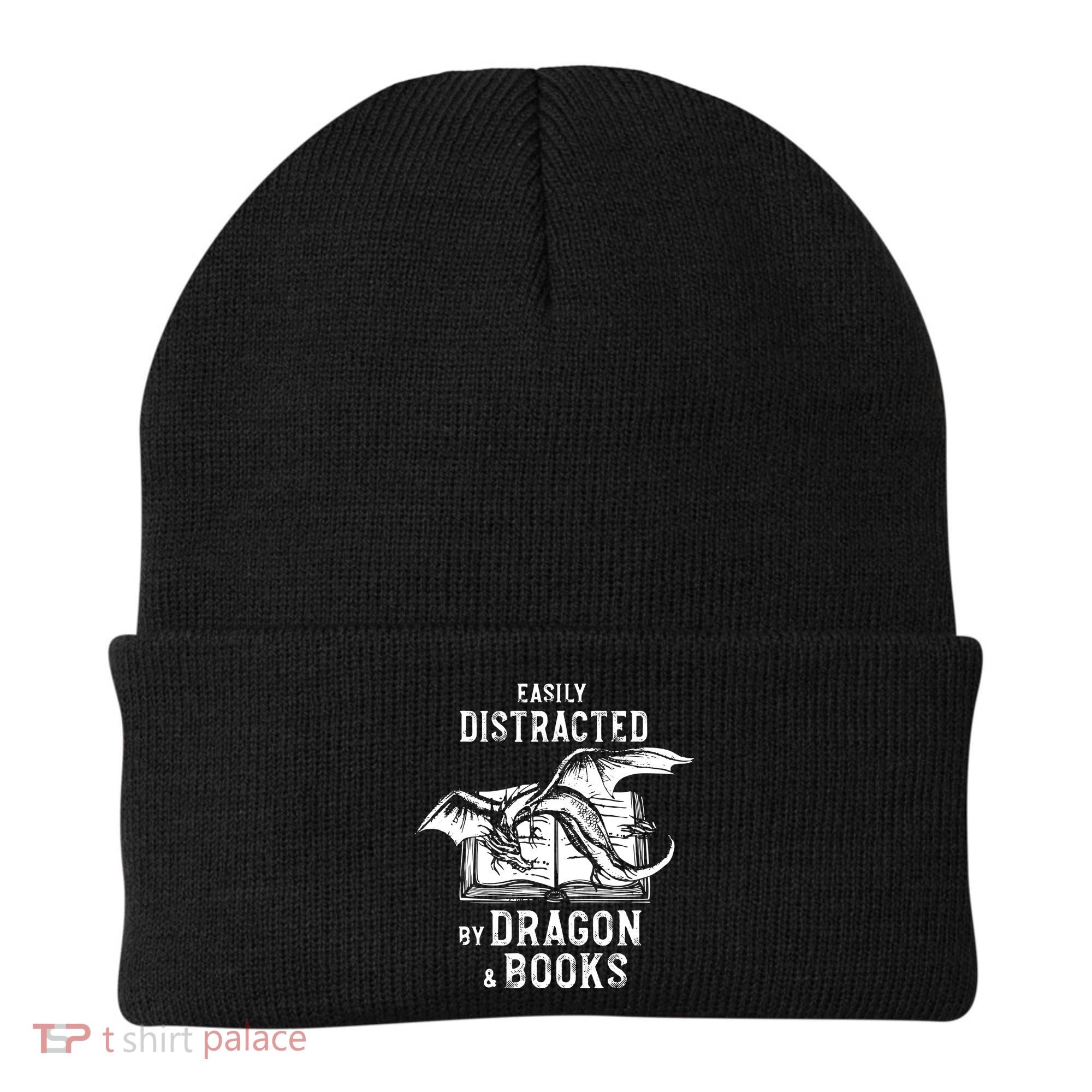Easily Distracted By Dragon And Books Nerds Beanie