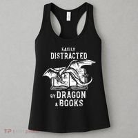 Easily Distracted By Dragon And Books Nerds Women's Tank Top thumb 3