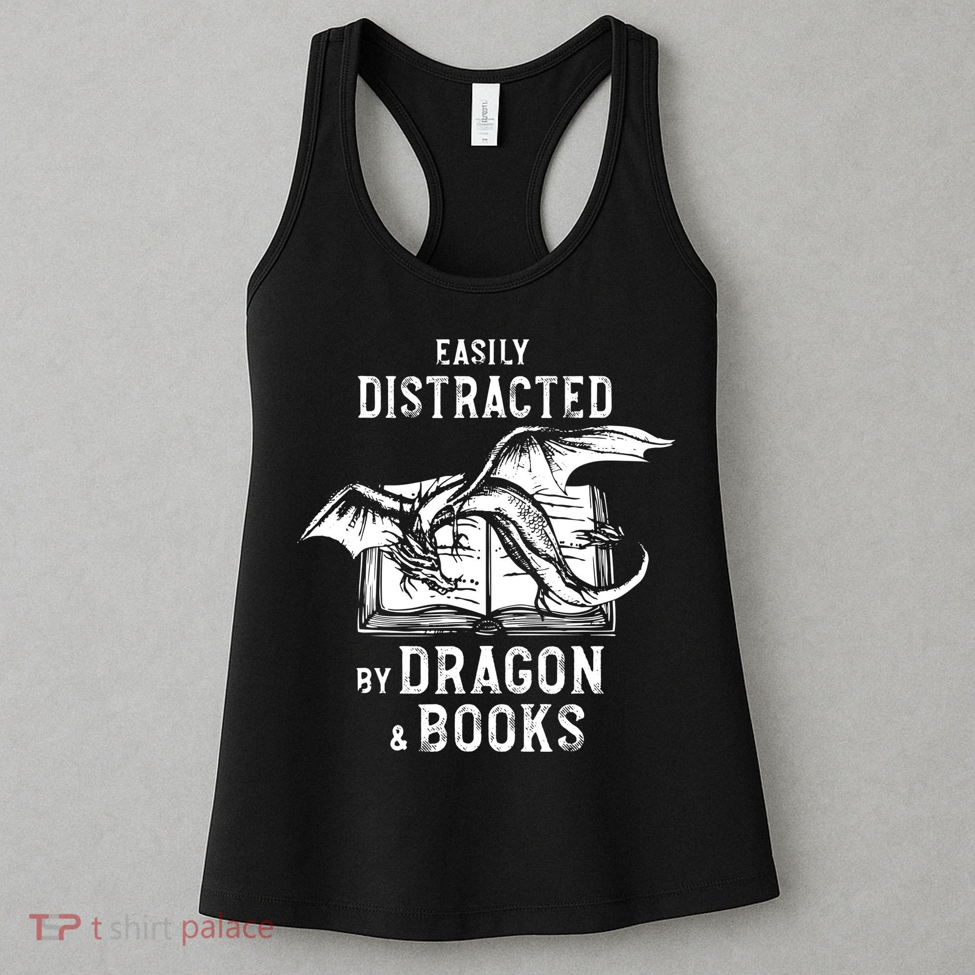 Easily Distracted By Dragon And Books Nerds Women's Tank Top