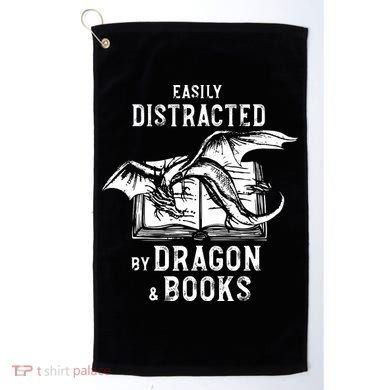 Easily Distracted By Dragon And Books Nerds Golf Towel
