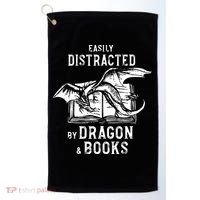 Easily Distracted By Dragon And Books Nerds Golf Towel thumb 0