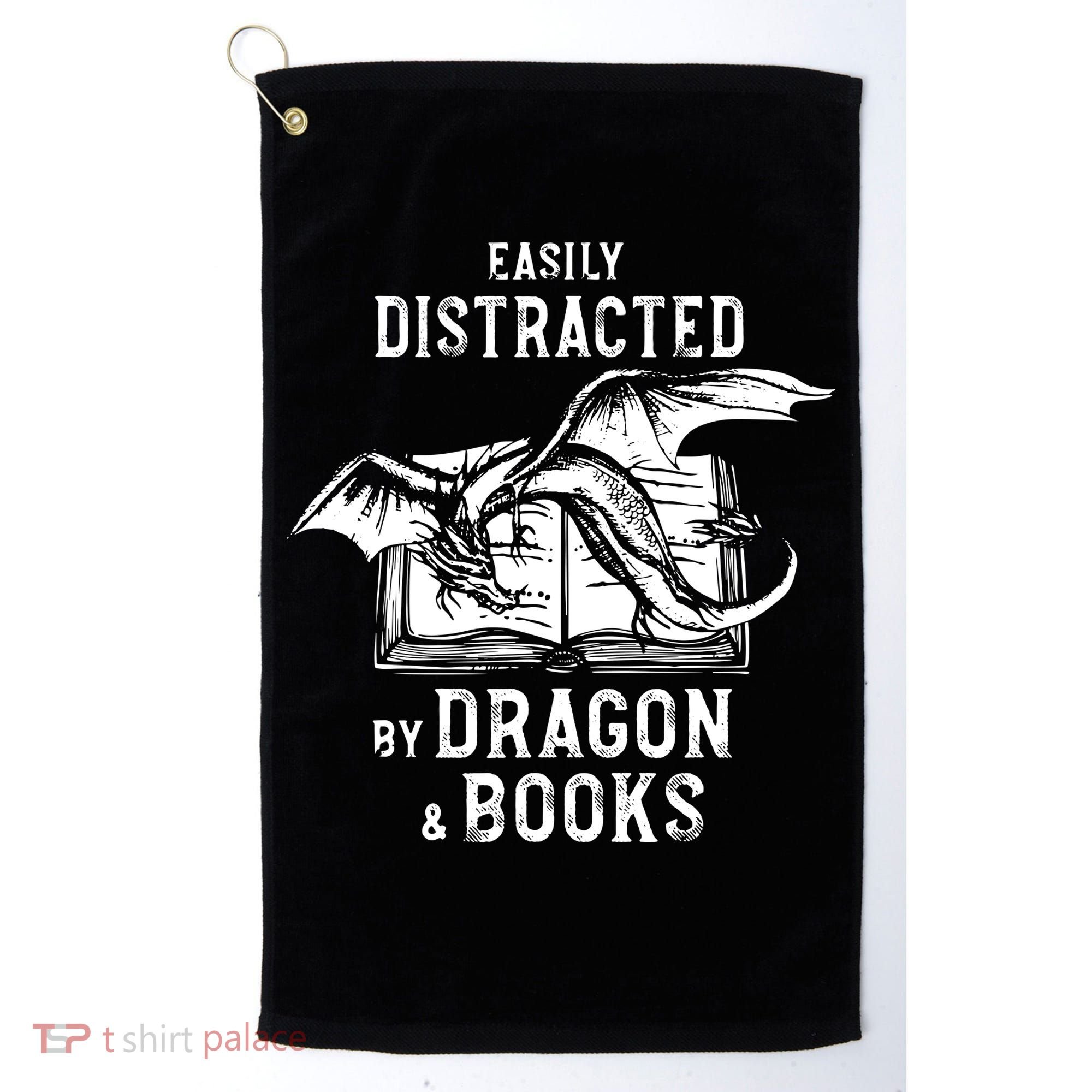 Easily Distracted By Dragon And Books Nerds Golf Towel