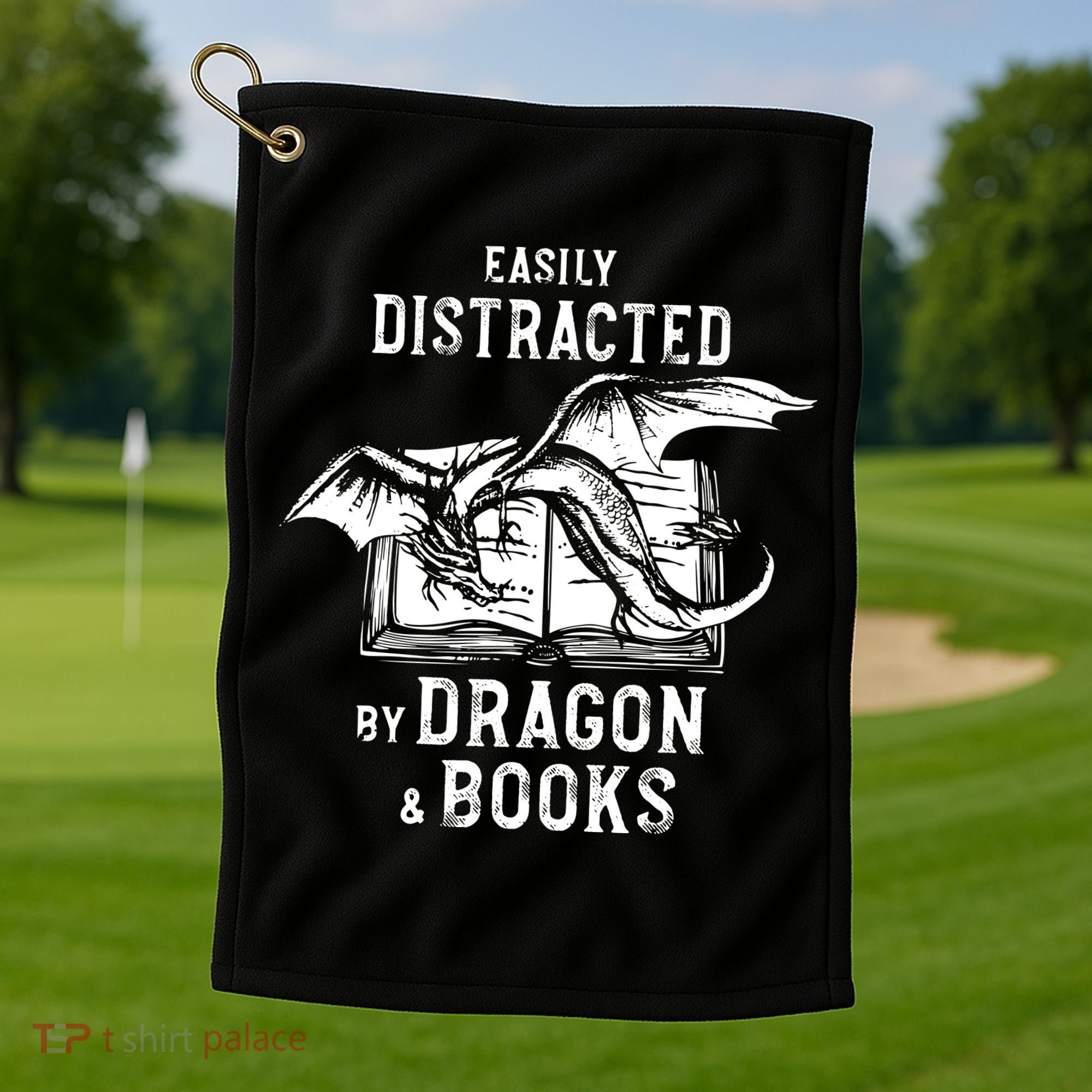 Easily Distracted By Dragon And Books Nerds Golf Towel